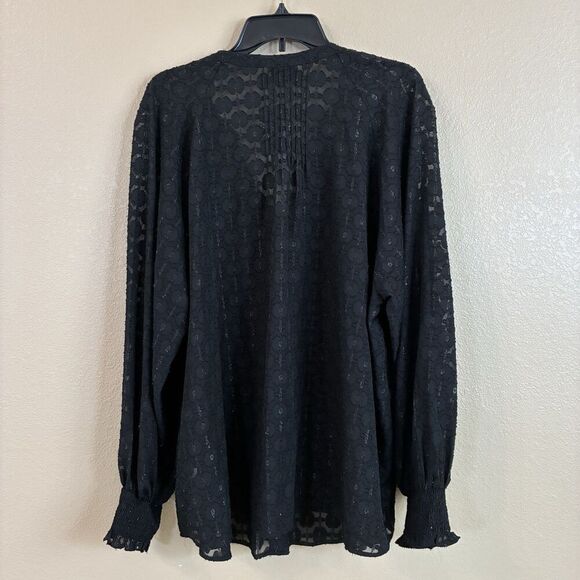 Torrid New Size 3X Black Shimmer Geo Clip Chiffon Smocked‎ Blouson Sleeve Blouse - Picture 4 of 13